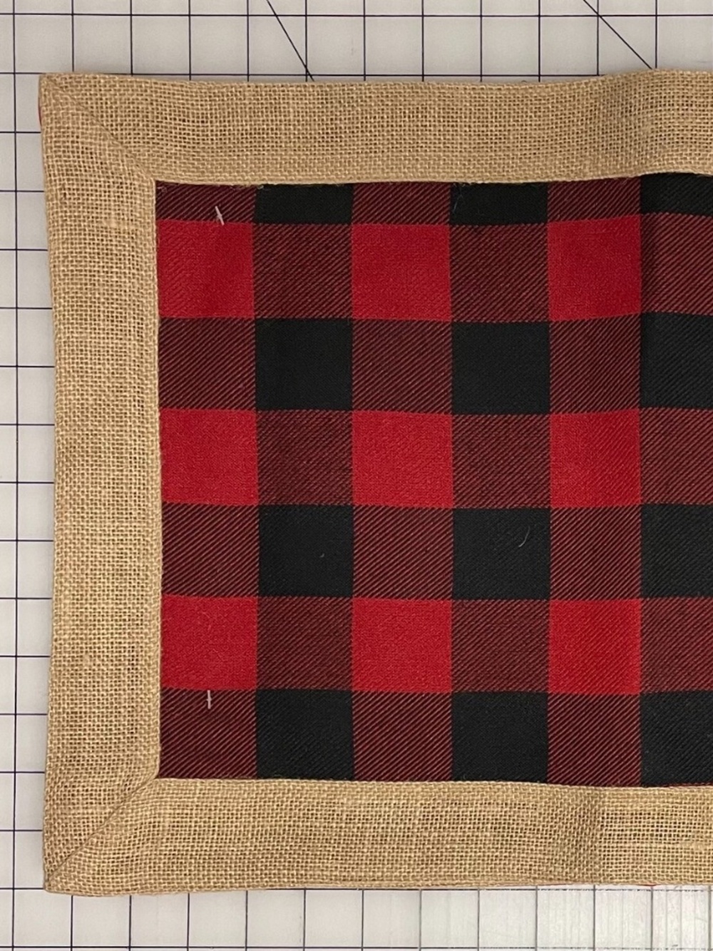 Christmas Red & Black Buffalo Plaid & Burlap Placemat Set 4 Cabin Lodge Barn NEW